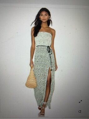 Poupette St. Barth Strapless Mint Floral Maxi Dress with Side Slit